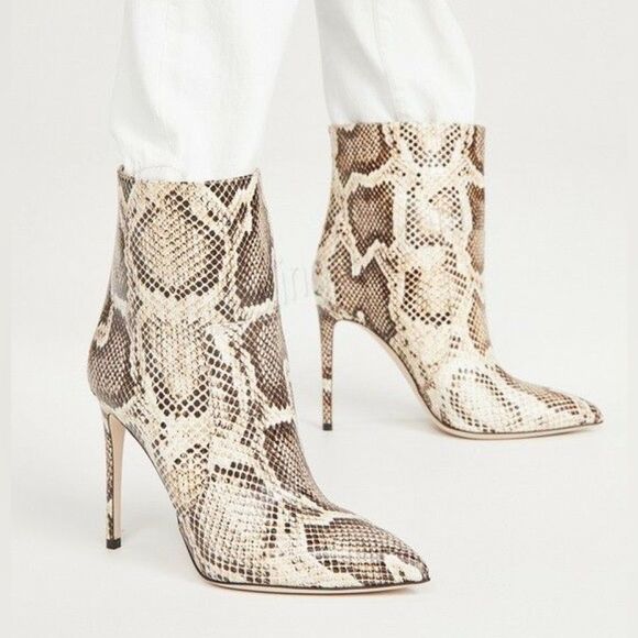 Paris Texas Python Printed Mid Heel Stiletto Ankle Boot NEW...